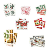 "Red & Green Christmas Vintage Postage Set // Set of 5 // UNUSED // Wreath & Sleighs" - Postage Stamps in red by Flourish Fine Writing