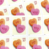 "Candy Hearts Postage Stamps | Love Series | Conversation Hearts | Sweetheart | Wedding Stamps | Valentine | Vintage Unused USPS Postage 37c | Pack of 10" - Postage Stamps in pink by Heritage Post House