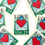 "Love Envelope and Heart Postage Stamps | Love Series | Wedding Stamps | Valentine's Day | Vintage Unused USPS Postage 29c | Pack of 20" - Postage Stamps in green by Heritage Post House