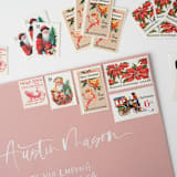 "6 Cent Christmas Toy Locomotive Postage Stamps // Set of 10 // Train // UNUSED Vintage Stamps" - Postage Stamps in red by Flourish Fine Writing
