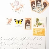 "Meet us on the Coast Postage Set // Set of 5 // $1.73 in postage per set" - Postage Stamps in yellow by Flourish Fine Writing