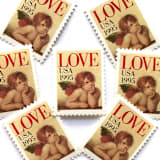 "Cherub Postage Stamps | Love Series | Raphael Sistine Madonna | Angel | Cupid | Valentine | Wedding Stamps | Vintage Unused USPS Postage 32c | Pack of 10" - Postage Stamps in natural by Heritage Post House