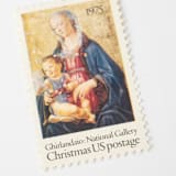 "10 Cent Christmas Madonna & Child Postage Stamps // Set of 10 // UNUSED Vintage Stamps" - Postage Stamps in blue by Flourish Fine Writing