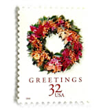 ""Tropical Wreath" Postage Stamps | Christmas Wreaths Series| Unused USPS Postage 32c | Pack of 10" - Postage Stamps in red by Jennifer Kramer