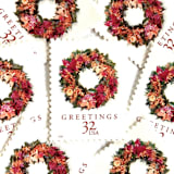 ""Tropical Wreath" Postage Stamps | Christmas Wreaths Series| Unused USPS Postage 32c | Pack of 10" - Postage Stamps in red by Jennifer Kramer