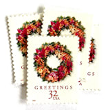 ""Tropical Wreath" Postage Stamps | Christmas Wreaths Series| Unused USPS Postage 32c | Pack of 10" - Postage Stamps in red by Jennifer Kramer