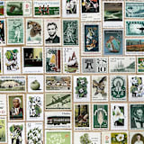 "78 cents . Green Vintage Postage Stamp Variety Pack . Set of 5" - Postage Stamps in green by Kristen Melchor