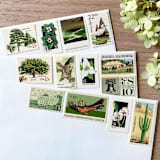 "78 cents . Green Vintage Postage Stamp Variety Pack . Set of 5" - Postage Stamps in green by Kristen Melchor