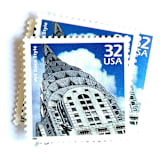 ""Art Deco" Chrysler Building New York City Postage Stamps | Celebrate the Century - 1920s | Unused USPS Postage 32c | Pack of 10" - Postage Stamps in blue by Heritage Post House