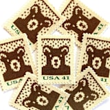 "Holiday Knits “Bear” Postage Stamps | Contemporary Christmas Series | Vintage Unused USPS Postage 41c | Pack of 10" - Postage Stamps in brown by Jennifer Kramer