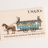 "20 Cent First American Streetcar, New York City, 1832 Postage Stamps // Set of 10 // UNUSED Postage Stamps" - Postage Stamps in blue by Flourish Fine Writing
