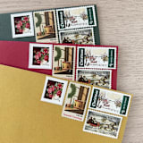 "$1.04 cents . Red Camellia Holiday Postage Stamps . Set of 5" - Postage Stamps in red by Kristen Melchor