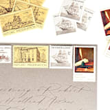 "Neutral & Nautical Vintage Postage Set // Set of 5 // 1 ounce // 73 Cents each" - Postage Stamps in beige by Flourish Fine Writing
