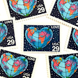 "Heart-Shaped Globe Postage Stamps | Love Series | Earth Heart | Wedding Stamps | Valentine | Vintage Unused USPS Postage 29c | Pack of 20" - Postage Stamps in blue by Heritage Post House
