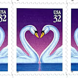 "Love Swans Postage Stamps | Love Series | Purple Background | Heart | Wedding Stamps | Valentine | Vintage Unused USPS Postage 32c | Pack of 10" - Postage Stamps in purple by Heritage Post House