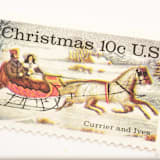 "10 Cent Currier & Ives 'Winter Road' Postage Stamps // Set of 10 // UNUSED" - Postage Stamps in beige by Flourish Fine Writing