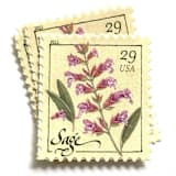 "Sage Flower Postage Stamps | Herbs Series | Botanical | Wedding Stamps | Vintage Unused USPS Postage 29c | Pack of 10" - Postage Stamps in pink by Heritage Post House