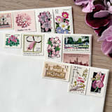 "$1.07 . Pink Vintage Postage Stamp Variety Pack . Set of 5" - Postage Stamps in pink by Kristen Melchor
