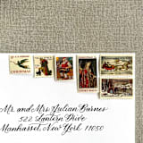 "Christmas Dark Vintage Postage, 10 Sets" - Postage Stamps in multicolor by Jennifer Kramer