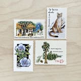 "79 cents . California vintage postage stamps . Set of 5" - Postage Stamps in green by Kristen Melchor