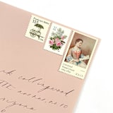 "37 Cent Pink Rose and White Lilac Garden Bouquet Postage Stamps // Set of 10 // UNUSED Vintage Stamps" - Postage Stamps in pink by Flourish Fine Writing