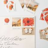 "Verona Sunset Postage Set // Set of 5 // $1.18 in postage per set" - Postage Stamps in orange by Flourish Fine Writing
