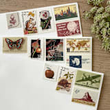 "$1.07 . Autumn Vintage Postage Stamp Variety Pack . Set of 5" - Postage Stamps in multicolor by Kristen Melchor