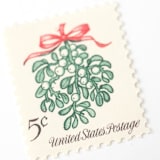 "5 Cent Christmas Mistletoe Stamps // Set of 10 // UNUSED Vintage Stamps" - Postage Stamps in green by Flourish Fine Writing
