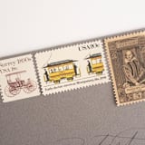 "20 Cent Early Electric Streetcar, Montgomery, Ala, 1886 Postage Stamps // Set of 10 // UNUSED Vintage Stamps" - Postage Stamps in yellow by Flourish Fine Writing