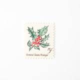 "5 Cent Christmas Holly Postage Stamps // Set of 10 // UNUSED Vintage Postage" - Postage Stamps in green by Flourish Fine Writing