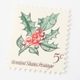 "5 Cent Christmas Holly Postage Stamps // Set of 10 // UNUSED Vintage Postage" - Postage Stamps in green by Flourish Fine Writing