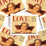 "Cherub Postage Stamps | Love Series | Cupid | Angel | Valentine | Wedding Stamps | Vintage Unused USPS Postage 55c | Pack of 10" - Postage Stamps in natural by Heritage Post House