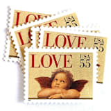 "Cherub Postage Stamps | Love Series | Cupid | Angel | Valentine | Wedding Stamps | Vintage Unused USPS Postage 55c | Pack of 10" - Postage Stamps in natural by Heritage Post House