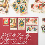 "Snow Days Holiday Postage Set // Set of 5 // UNUSED // Santa // Needlepoint" - Postage Stamps in red by Flourish Fine Writing