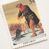 "34 Cent American Illustrator Robert Fawcett, "Hunter's Heaven" Postage Stamps // Set of 5 // UNUSED Vintage Stamps" - Postage Stamps in brown by Flourish Fine Writing