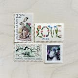"$1.20 . Blush vintage postage stamp pack . Set of 5" - Postage Stamps in pink by Kristen Melchor
