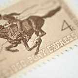 "4 Cent Pony Express Postage Stamps // set of 10 // UNUSED vintage stamps" - Postage Stamps in brown by Flourish Fine Writing