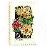 "Ohi'a Lehua Postage Stamps | American Wildflower Series | Yellow Red Flower | Hawaiian Botanical | Vintage Unused USPS Postage 29c | Pack of 10" - Postage Stamps in yellow by Heritage Post House
