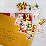 "Holiday Vintage Postage Set | Christmas Greetings | One Ounce | Set of 5" - Postage Stamps in red by The Silver Stamps