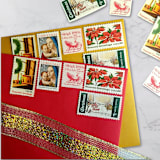 "Holiday Vintage Postage Set | Christmas Greetings | One Ounce | Set of 5" - Postage Stamps in red by The Silver Stamps