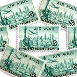 ""New York Skyline & Statue of Liberty" Air Mail Postage Stamps | Unused USPS Postage 15c | Pack of 10" - Postage Stamps in green by Heritage Post House