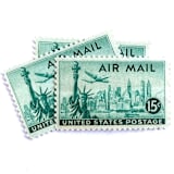 ""New York Skyline & Statue of Liberty" Air Mail Postage Stamps | Unused USPS Postage 15c | Pack of 10" - Postage Stamps in green by Heritage Post House