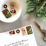 "Christmas Green Wreath Vintage Postage, 10 Sets" - Postage Stamps in green by Jennifer Kramer