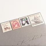 "White Hydrangea and lavender Roses with Ships Vintage Postage Stamp Set // Set of 5 // $1.36 in postage per set // 3 ounces // 1 ounce plus non-machinable" - Postage Stamps in pink by Flourish Fine Writing