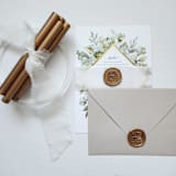"Customizable Color Save the Date Self-adhesive Wax Seals in Print, Set of 5" - Wax Seals in gold by MC silverlinings