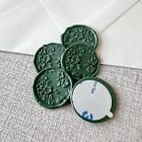 "Olive Green floral pattern 3D wax seal stickers | Set of 10" - Wax Seals in green by Maria Ferrer G.