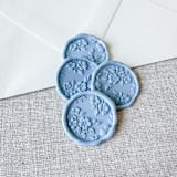 "Dusty Blue floral pattern 3D wax seal stickers | Set of 10" - Wax Seals in blue by Maria Ferrer G.