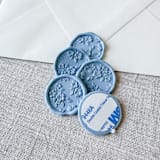 "Dusty Blue floral pattern 3D wax seal stickers | Set of 10" - Wax Seals in blue by Maria Ferrer G.