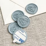 "Geometric heart self-adhesive wax seal in dusty blue | Set of 10" - Wax Seals in blue by Maria Ferrer G.