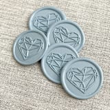 "Geometric heart self-adhesive wax seal in dusty blue | Set of 10" - Wax Seals in blue by Maria Ferrer G.